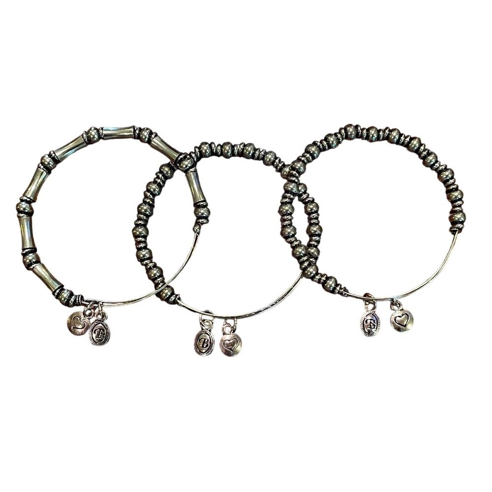 Alex and Ani  Brass Tone Charm Adjustable Bracelet, Heart, Initial B, Set of 3